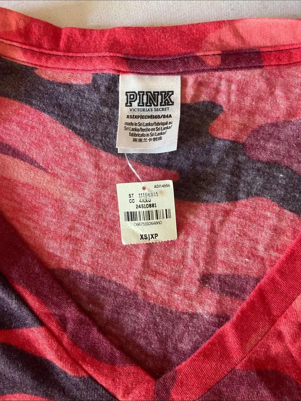 PINK Victoria's Secret Red Camo V-Neck Tee